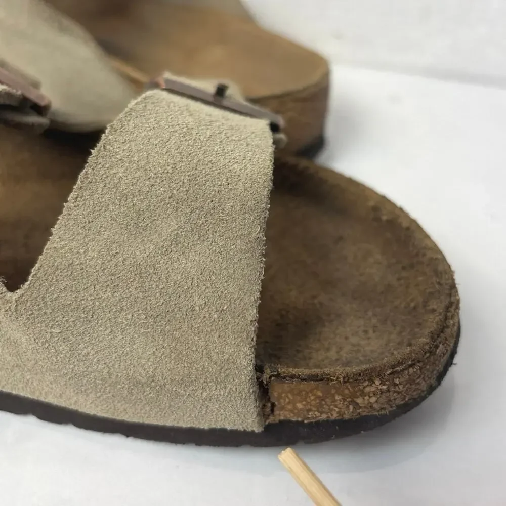Birkenstock Suede Arizona Soft Footbed Sandal in Taupe size 37(7-7.5)